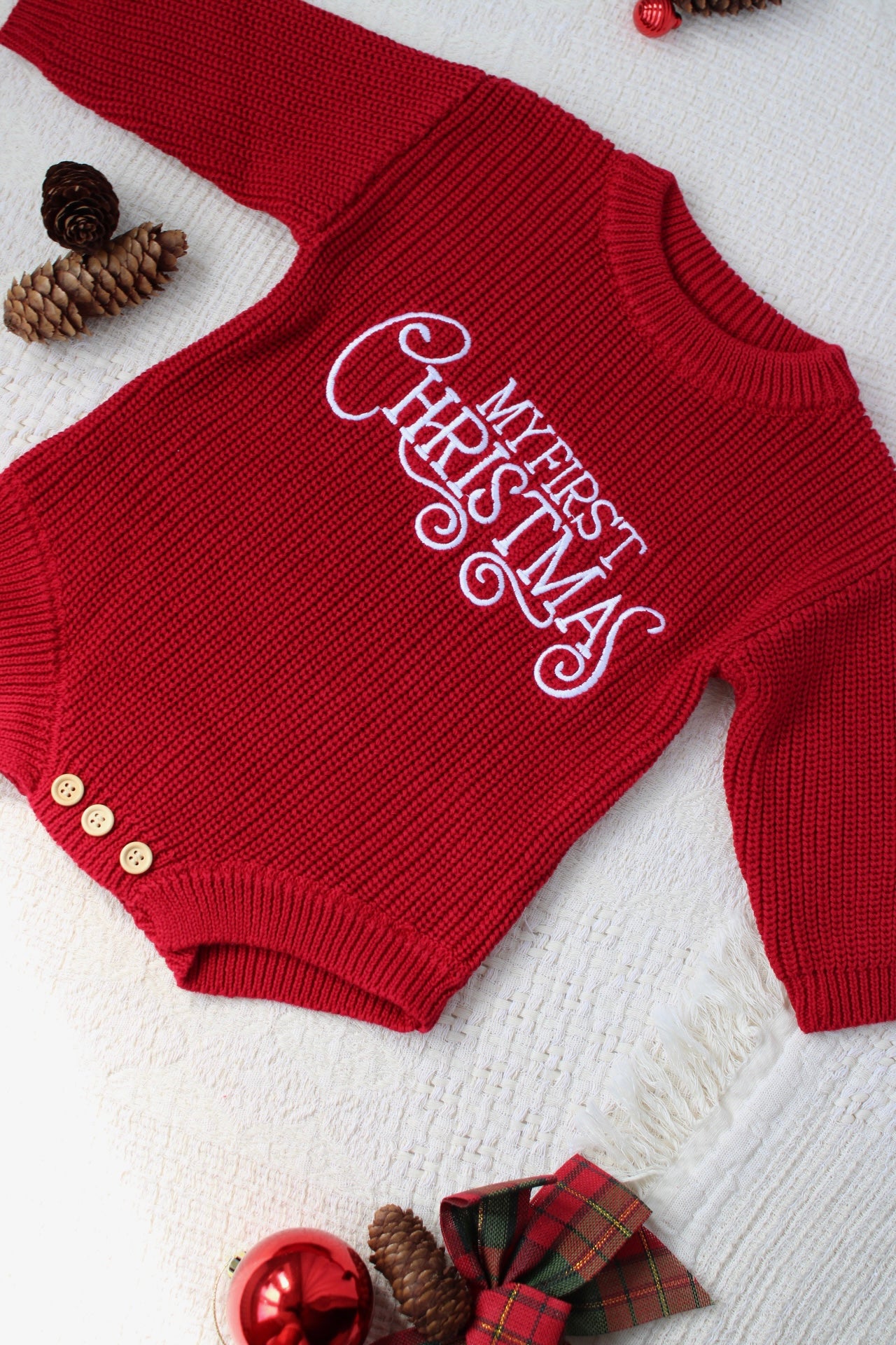 My First Christmas Knitted Romper - Red IN STOCK