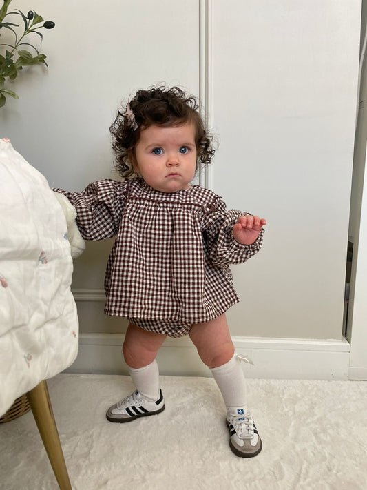 Brown Cotton Gingham Two Piece