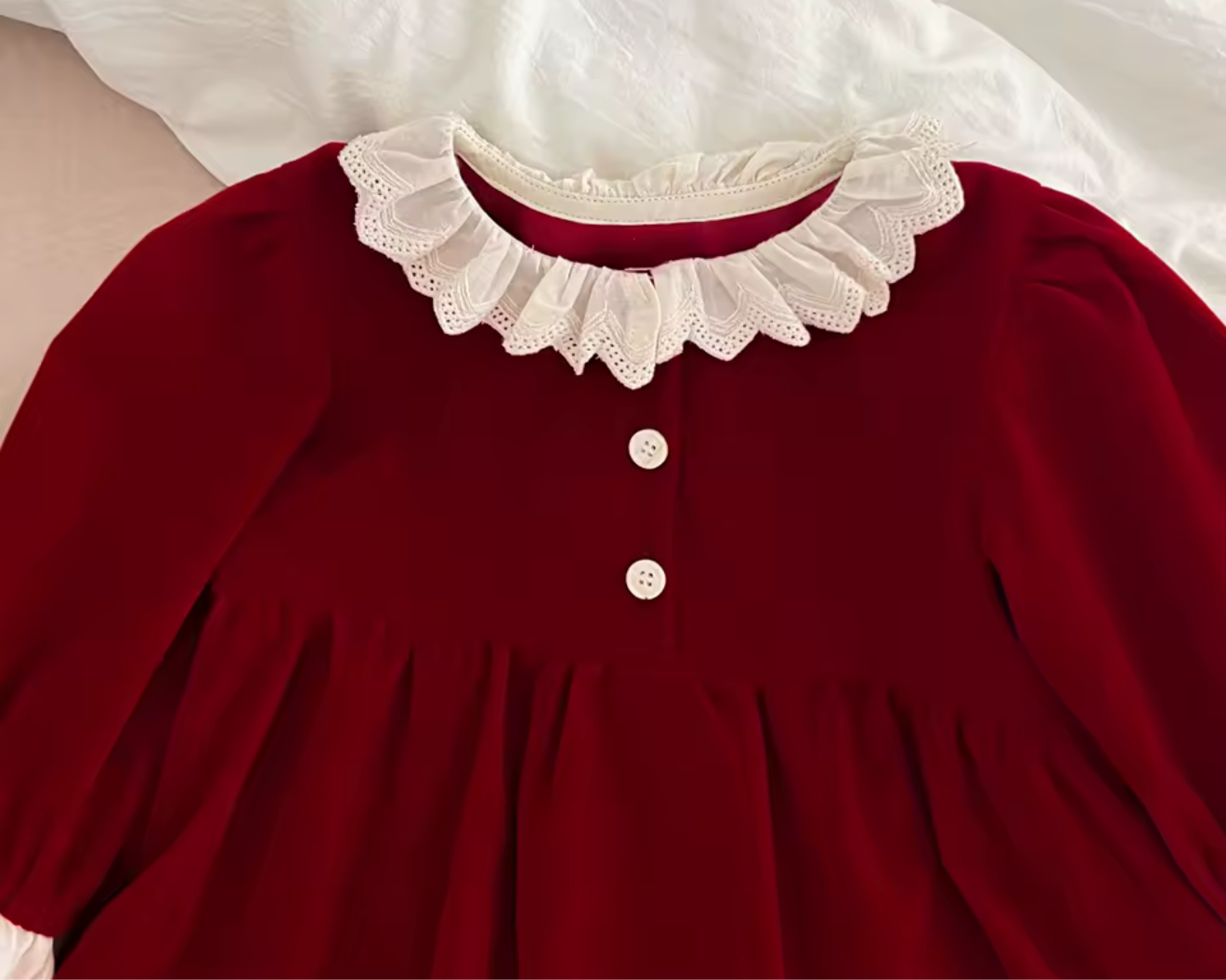 Lace Trim Velour Christmas Romper