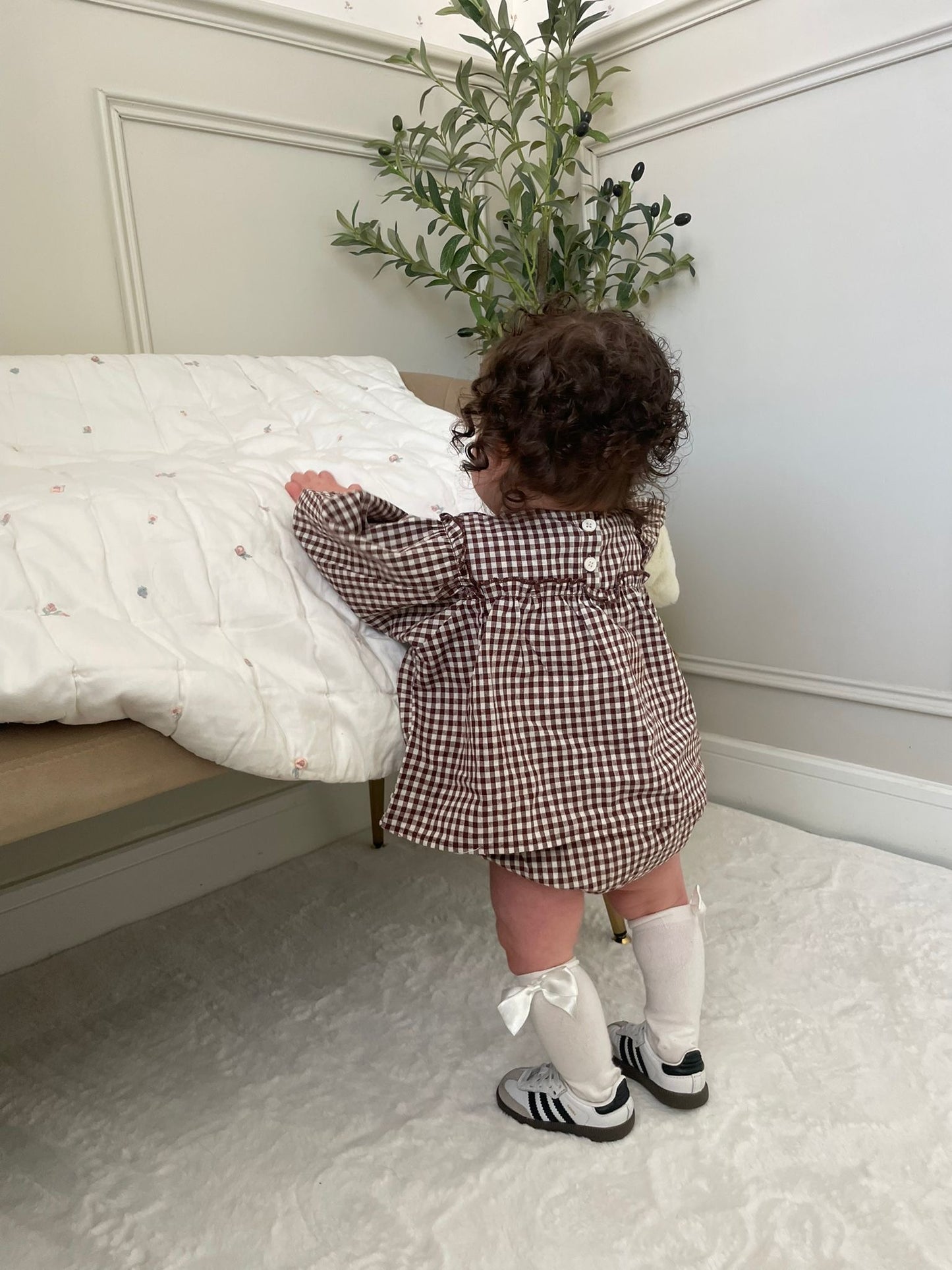 Brown Cotton Gingham Two Piece