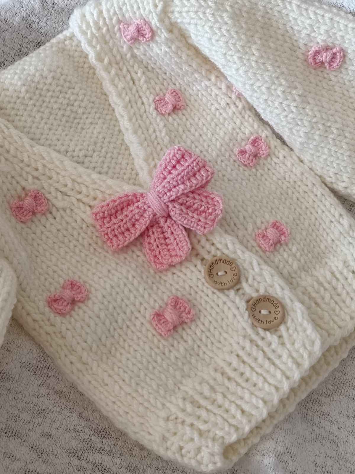 Cream Mini Bow Knitted Cardigan