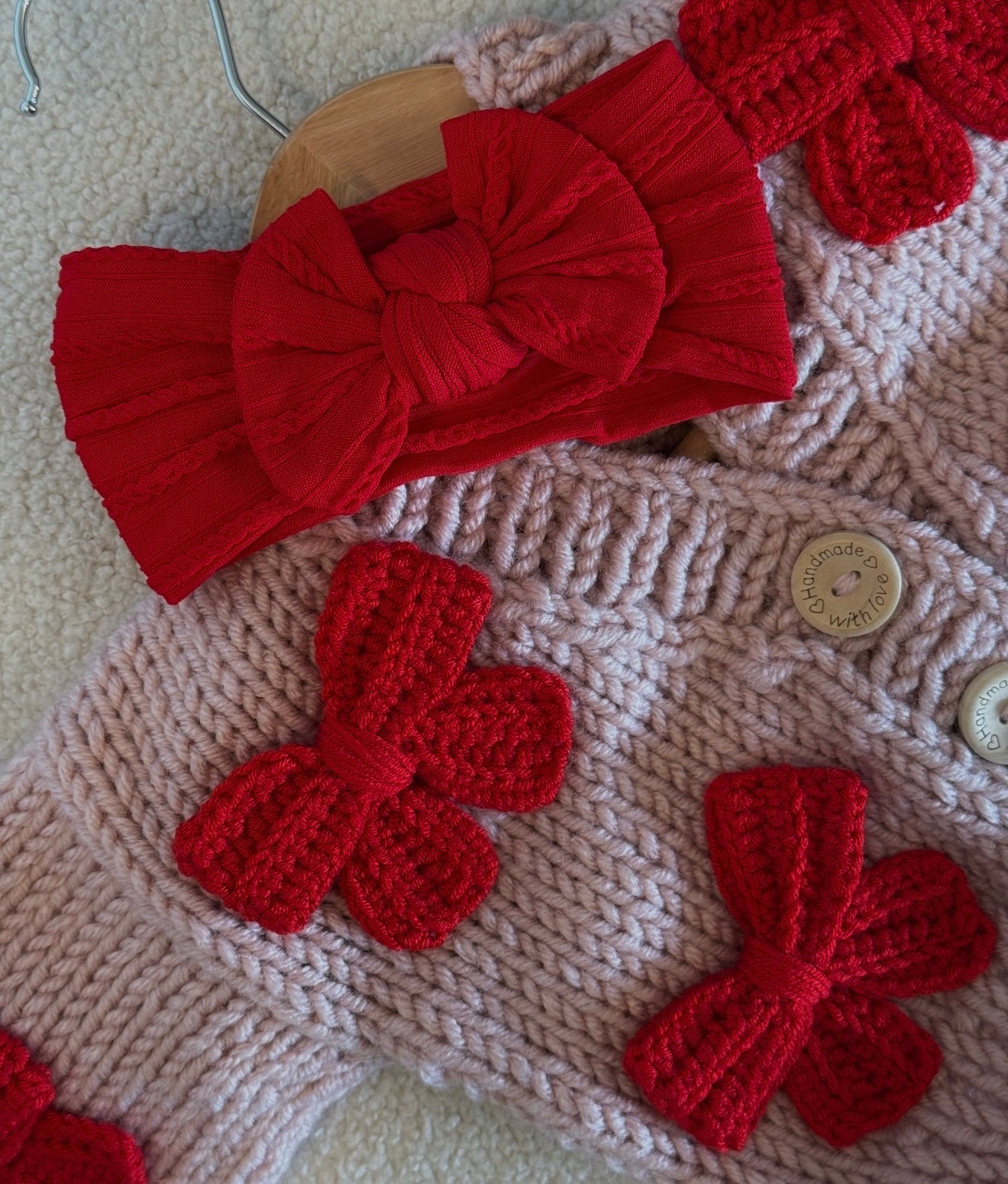 Pink Bow Knit Cardigan