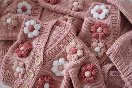 Pink flower knit cardigan PRE ORDER & PERSONALISATION
