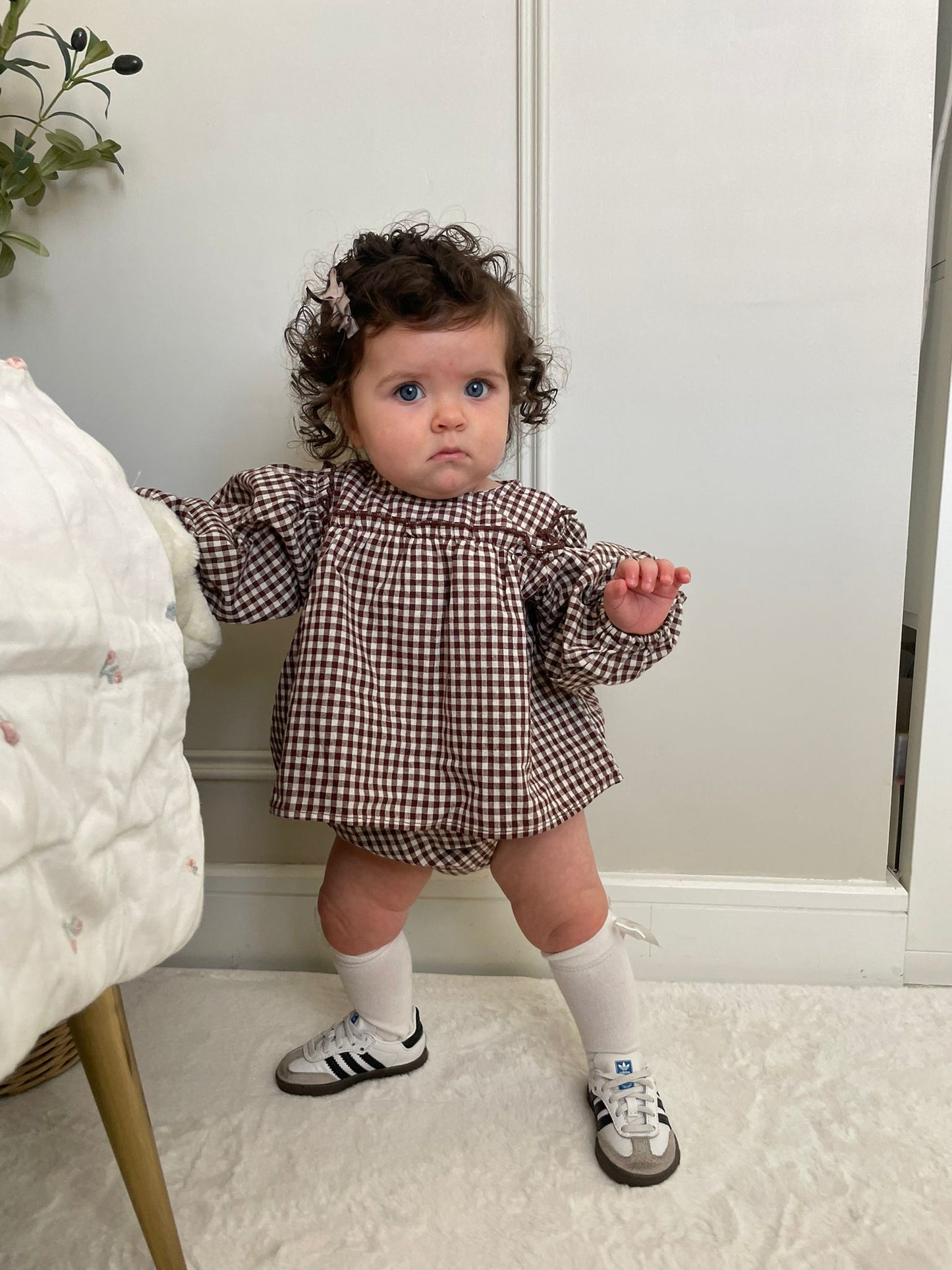 Brown Cotton Gingham Two Piece