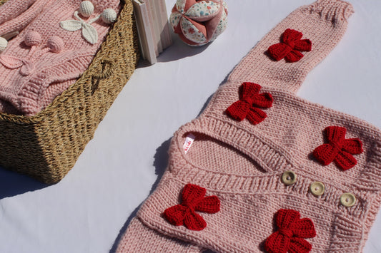 Pink bow knit cardigan PRE ORDER & PERSONALISATION