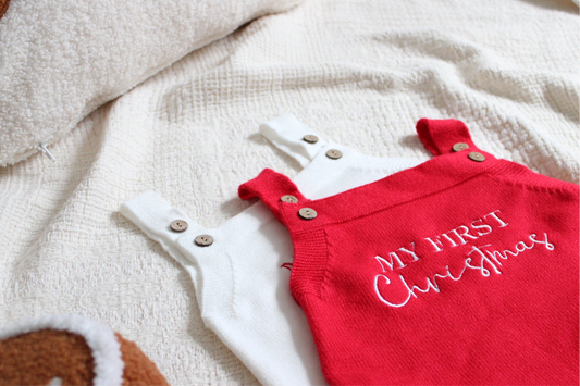 My First Christmas short sleeve Romper Red & White PRE ORDER