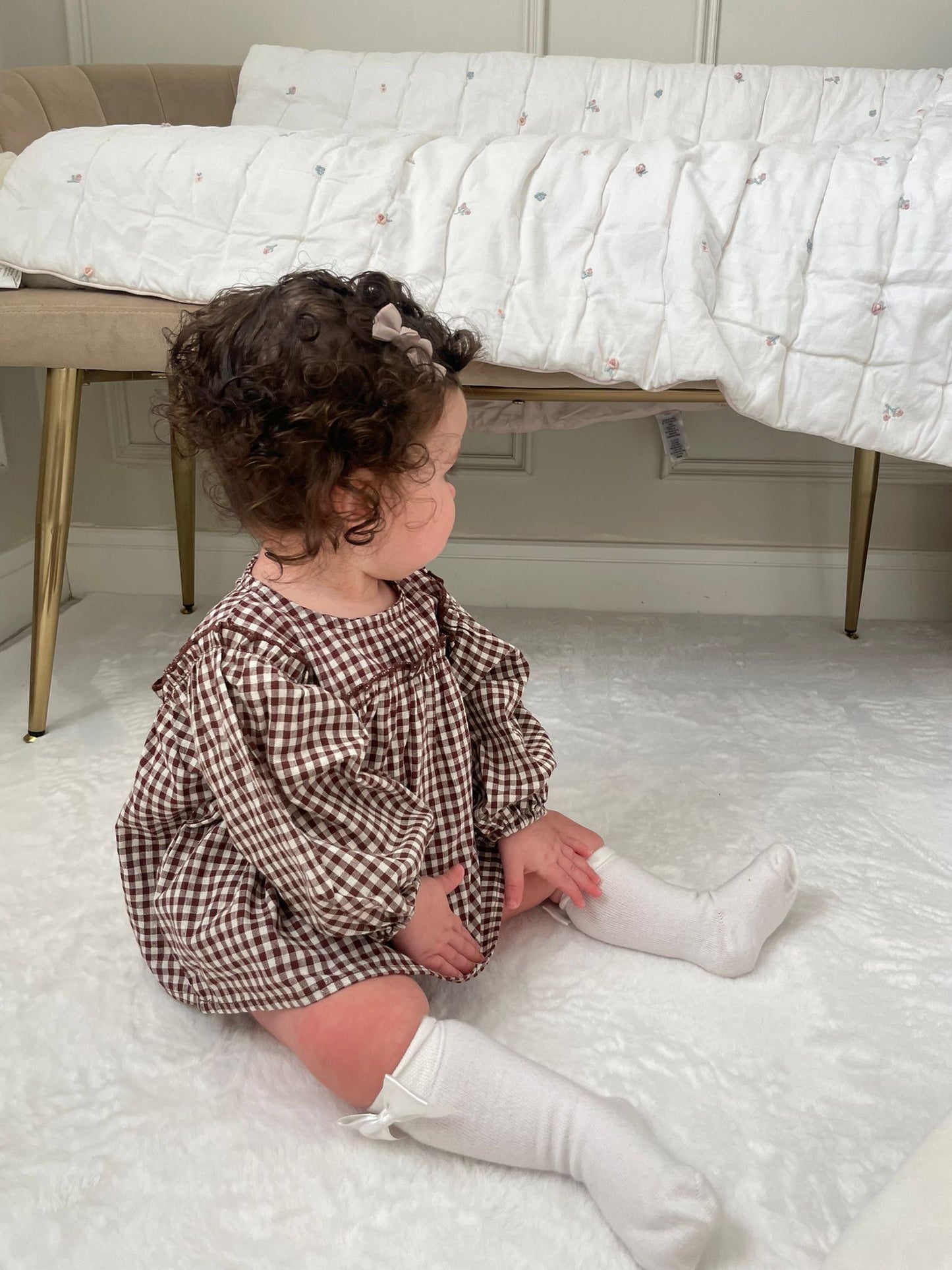Brown Cotton Gingham Two Piece