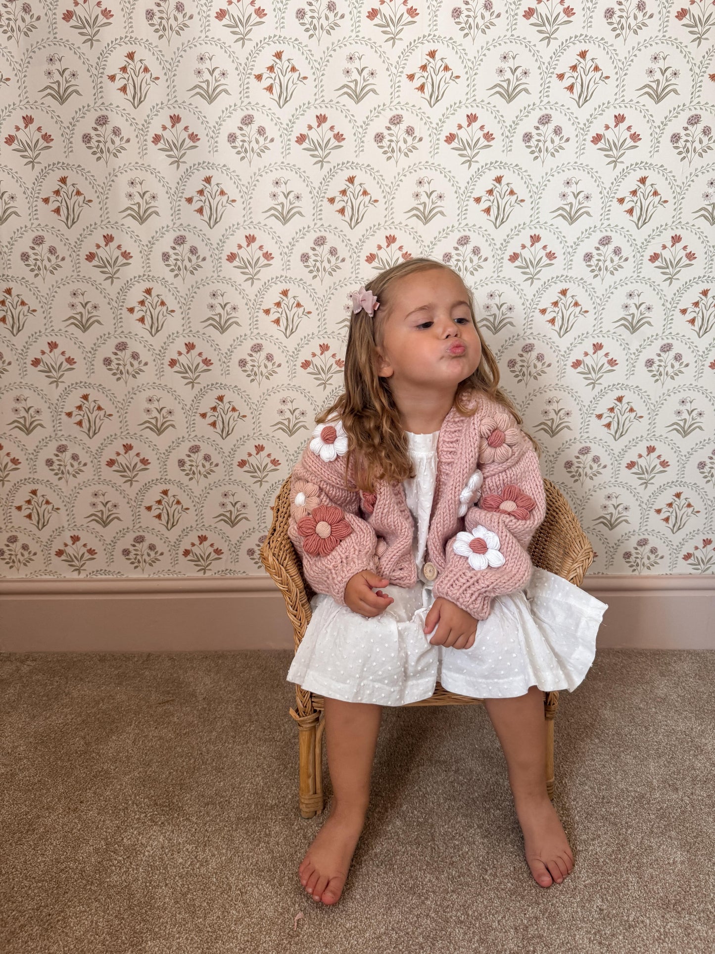 Pink Flower Knit Cardigan